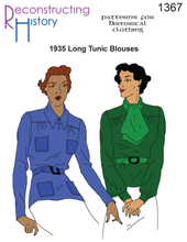 Load image into Gallery viewer, RH1367 — 1935 Long Tunic Blouses sewing pattern