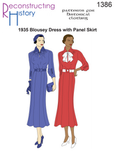 Load image into Gallery viewer, RH1386 — 1935 blousey dress with panel skirt sewing pattern