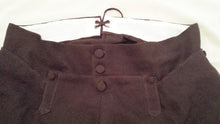 Load image into Gallery viewer, Detail shot of Men's breeches suitable for the 18th century, made from our sewing pattern. Whether you call it Georgian, Revolutionary War, American War of Independence, or whatever, we've got your butt covered.