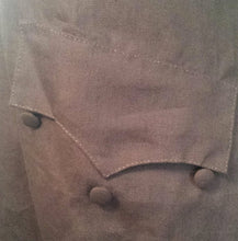 Load image into Gallery viewer, Closeup of a Colonial frock coat pocket, flap, and buttons from a Georgian frock coat made with our RH803 sewing pattern
