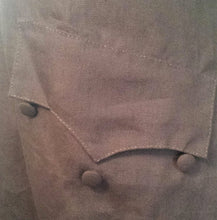 Load image into Gallery viewer, Closeup of a Colonial frock coat pocket, flap, and buttons from a Georgian frock coat made with our RH803 sewing pattern