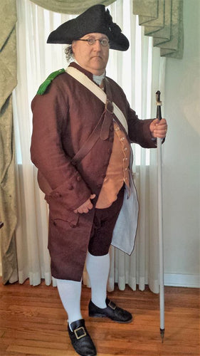 An RH customer models the Colonial Frock Coat he made with our RH803 sewing pattern