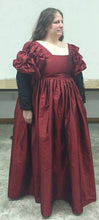 Load image into Gallery viewer, An RH customer models her gown and kirtle made from our sewing pattern RH513, Florentine Lady's Outfit