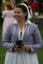 Load image into Gallery viewer, Kass modeling a 16th/17th century outfit made from RH201, English Jacket & Petticote