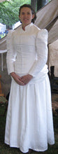 Load image into Gallery viewer, Kass models a Victorian outfit made with our sewing pattern RH943, ladies' basic bodice