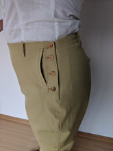 Load image into Gallery viewer, Kass models the jodhpurs she made with our sewing pattern RH1014 (detail view)
