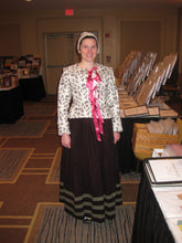 Load image into Gallery viewer, Robin models a late 16th / early 17th century outfit made from RH201, English Jacket & Petticote