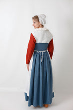 Load image into Gallery viewer, A model shows a complete Renaissance or Elizabethan outfit made from our sewing pattern RH208, Elizabethan Common Woman's outfit (back view)