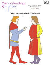 Load image into Gallery viewer, Front cover for our medieval sewing pattern RH022, 14th century man&#39;s cotehardie
