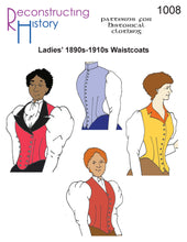 Load image into Gallery viewer, Front cover for RH1008 - a Victorian (1880s) and Edwardian (1900s-1910s) ladies waistcoat or bodice sewing pattern