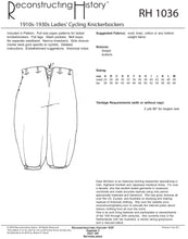 Load image into Gallery viewer, RH1036 — 1910s-1940s Ladies' Cycling Knickerbockers sewing pattern