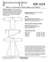 Load image into Gallery viewer, Back cover of RH104, our pattern for Elizabethan and 17th century men&#39;s and ladies&#39; shirts and shifts.
