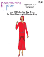 Load image into Gallery viewer, RH1254 — Late 1920s Ladies' Day Dress for Stout Figures with Slender Hips sewing pattern