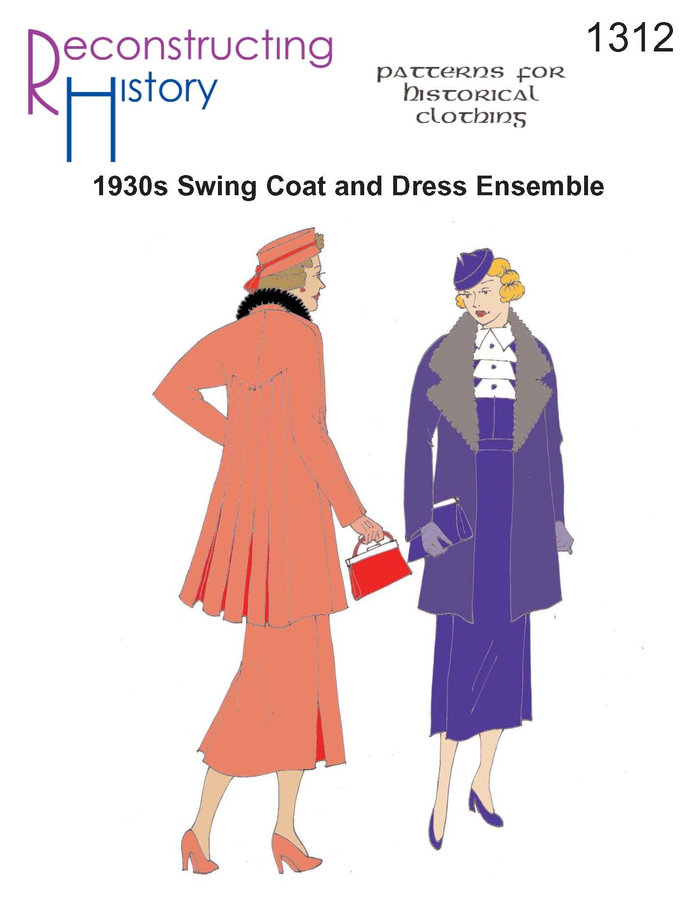 RH1312 — 1930s Dress and Swing Coat sewing pattern – Reconstructing History