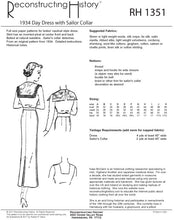 Load image into Gallery viewer, RH1351 — 1934 Day Dress with Sailor Collar sewing pattern