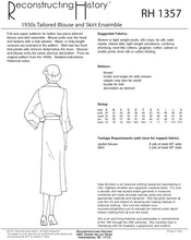 Load image into Gallery viewer, RH1357 — 1930s Tailored Blouse and Skirt Ensemble sewing pattern