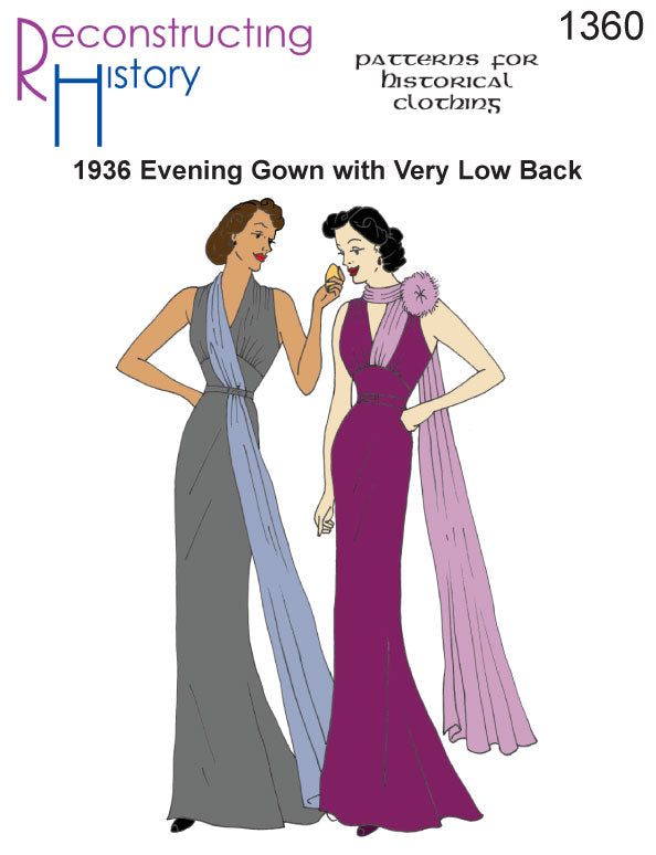 RH1360 1936 Evening Gown with Very Low Back sewing pattern Reconstructing History RH1360 1936 Evening Gown with Very Low Back sewing pattern Reconstructing History