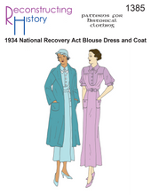 Load image into Gallery viewer, RH1385 — 1934 National Recovery Act blouse dress and coat sewing pattern