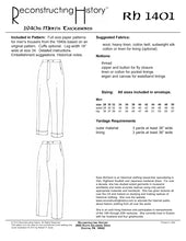 Load image into Gallery viewer, Back cover for our sewing pattern that makes Men's Trousers or pants from the early 20th century (the 1940s or WW2 era)