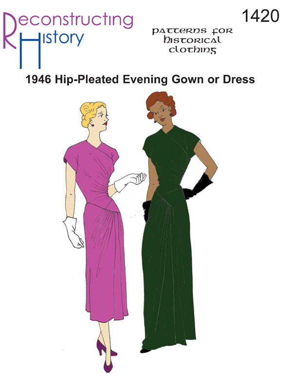 RH1420  1946 Hip-Pleated Evening Gown or Dress sewing pattern