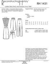 Load image into Gallery viewer, RH1431 — 1940s Ladies' Skirt, Vest, and Slacks sewing pattern