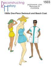 Load image into Gallery viewer, RH1503 — Mid-1950s Ladies' Swimsuit and Beach Coat sewing pattern