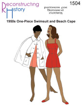 Load image into Gallery viewer, RH1504 — Mid-1950s Ladies' Swimsuit and Beach Cape sewing pattern
