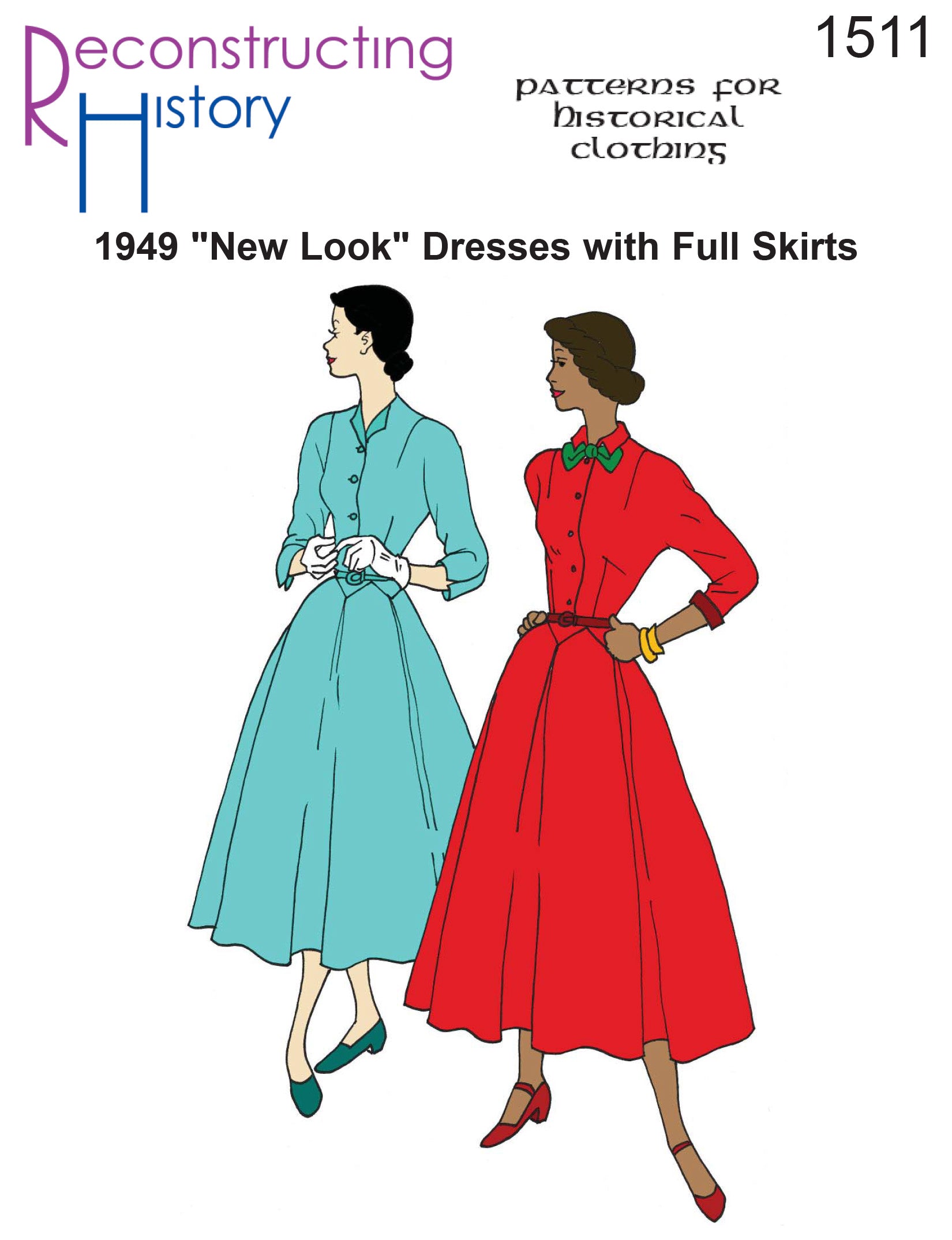 RH1511 1949 "New Look" Dresses with Full Skirts sewing pattern Reconstructing History RH1511 1949 "New Look" Dresses with Full Skirts sewing pattern Reconstructing History