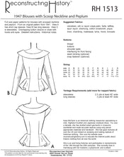 Load image into Gallery viewer, RH1513 — 1947 Blouses with Scoop Neckline and Peplum sewing pattern