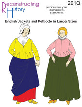 Load image into Gallery viewer, Front cover of our sewing pattern RH201, English Jacket & Petticote, which makes a late 16th / early 17th century women's outfit - in plus sizes