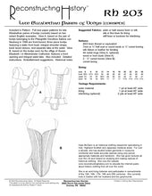 Load image into Gallery viewer, Back cover of sewing pattern RH203 Elizabethan stays or corsets