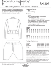 Load image into Gallery viewer, RH207 — 16th century Elizabethan Common Man's Doublet & Breeches sewing pattern