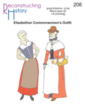 Load image into Gallery viewer, Front cover of our Elizabethan Common Women's outfit sewing pattern, perfect for your Renaissance needs