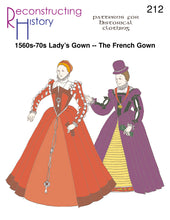 Load image into Gallery viewer, Front cover for our sewing pattern RH212, which helps you make a 16th century lady's gown known as "the French gown"