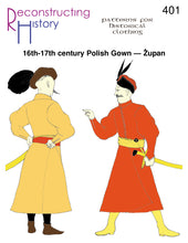 Load image into Gallery viewer, Front cover for our sewing pattern RH401, which makes a 17th century Polish coat or Zupan