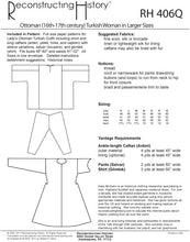 Load image into Gallery viewer, Back cover for our sewing pattern RH406Q, which helps you make a historically accurate Ottoman Turkish Woman's outfit in larger sizes