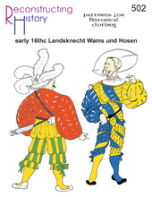 Load image into Gallery viewer, Front cover for a 16th century German outfit you can make with our sewing pattern RH502, Landsknecht Wams & Hosen