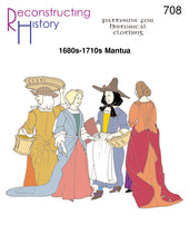 Load image into Gallery viewer, Front cover of our sewing pattern RH708, which helps you make a ladies Mantua ca 1680-1710
