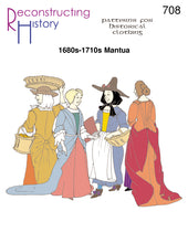Load image into Gallery viewer, Front cover of our sewing pattern RH708, which helps you make a ladies Mantua ca 1680-1710