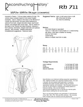 Load image into Gallery viewer, Back cover of RH711, our sewing pattern for 17th century stays or corset
