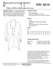Load image into Gallery viewer, RH804 — 1790s-1810s Frock Coat sewing pattern