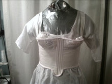 Load image into Gallery viewer, Front view of a corset or set of stays made with our sewing pattern for Regency era underwear.