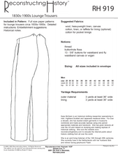 Load image into Gallery viewer, RH919 — 1830s-1900 Trousers sewing pattern