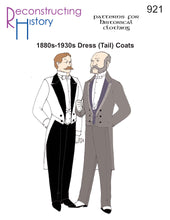 Load image into Gallery viewer, Front cover of our sewing pattern RH921, which makes a man&#39;s Victorian and early 20th century formal tail coat
