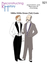 Load image into Gallery viewer, Front cover of our sewing pattern RH921, which makes a man's Victorian and early 20th century formal tail coat