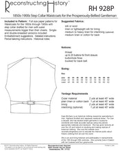 Load image into Gallery viewer, Back cover for RH928P, our sewing pattern that helps you make a Victorian or Steampunk man's waistcoat or vest for gentlemen of ample proportions