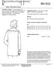 Load image into Gallery viewer, RH932 — 1840s-1850s Men's Shirts sewing pattern