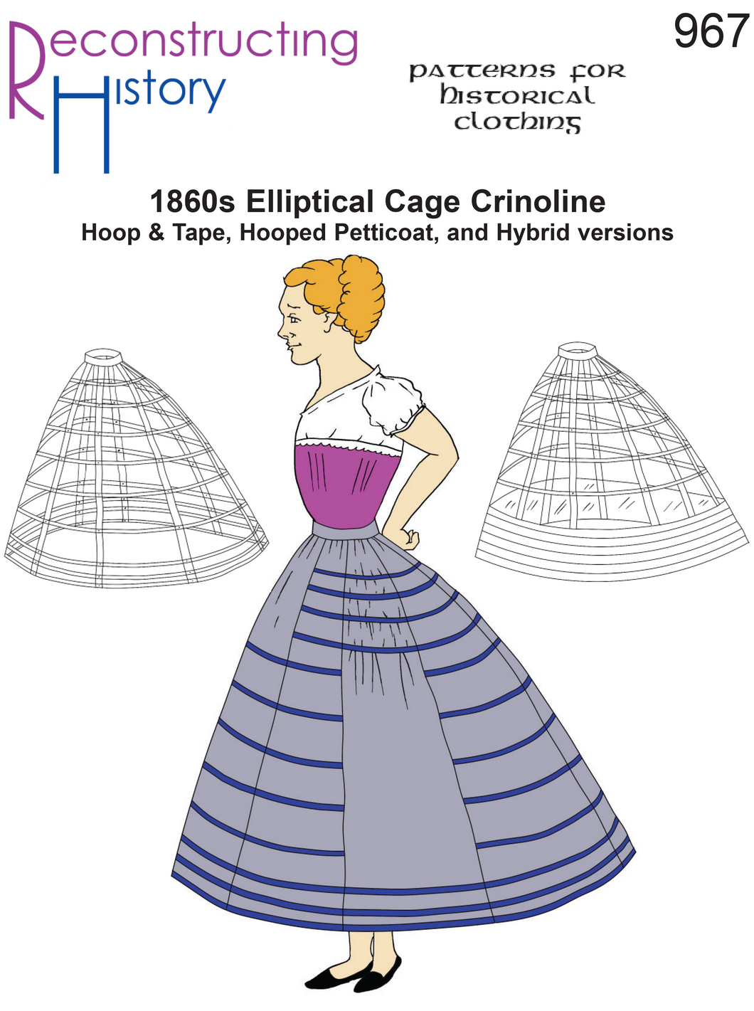 RH967 — Victorian 1860s Elliptical Cage Crinoline sewing pattern