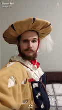 Load image into Gallery viewer, An awesome tellerbarret (feathered hat) made with our sewing pattern RH505, 16th century German Accessories