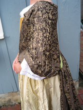 Load image into Gallery viewer, Kass models the gown she made from our sewing pattern RH708, 1700 Mantua (sleeve detail)